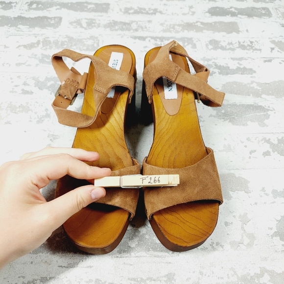 NEW Steve Madden Alabama Platform Brown Suede Wooden Studded Sandals F266 - Picture 10 of 12